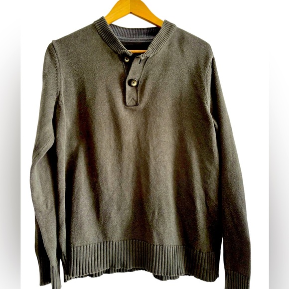 Eddie Bauer Large Lg khaki green crew neck 1/4 button cotton Sweater. Preloved. - Picture 13 of 13